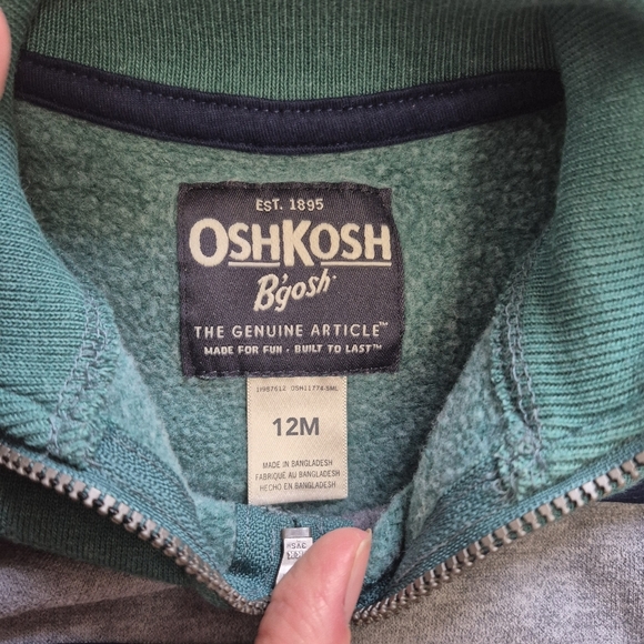 OshKosh B’gosh Baby Boy Teal Half-Zip Fleece Pullover – Size 12M - Picture 2 of 3